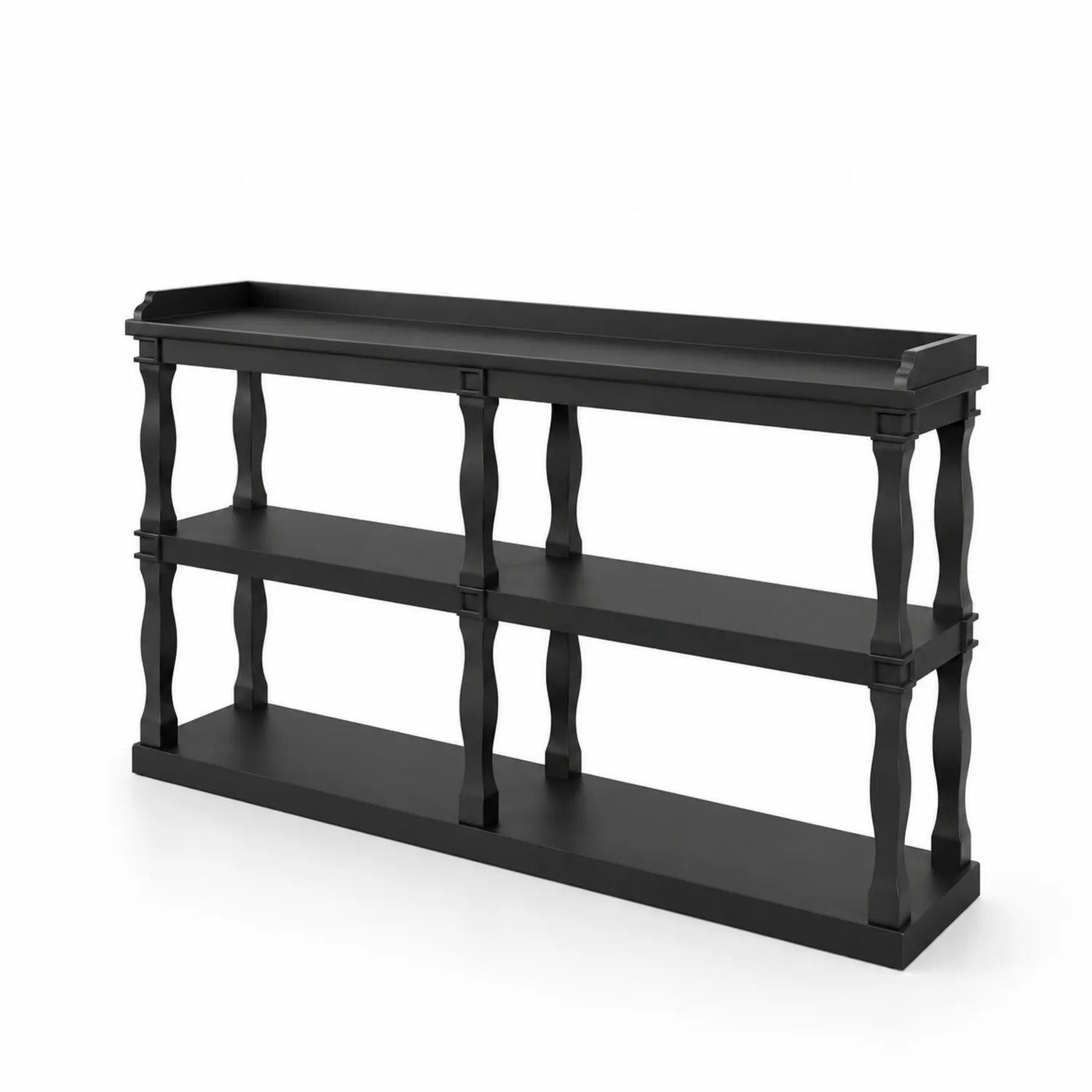 Console en Bois avec Trois Étagères Noir