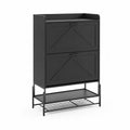 Meuble à chaussures en métal noir avec 2 portes basculantes et étagère