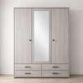 3-Door Wooden Wardrobe with Mirror and Drawers Gray 200x140x50 cm