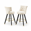 Lot de 2 tabourets de bar en tissu avec dossier matelassé, Clous décoratifs en métal doré, Crème/Noir