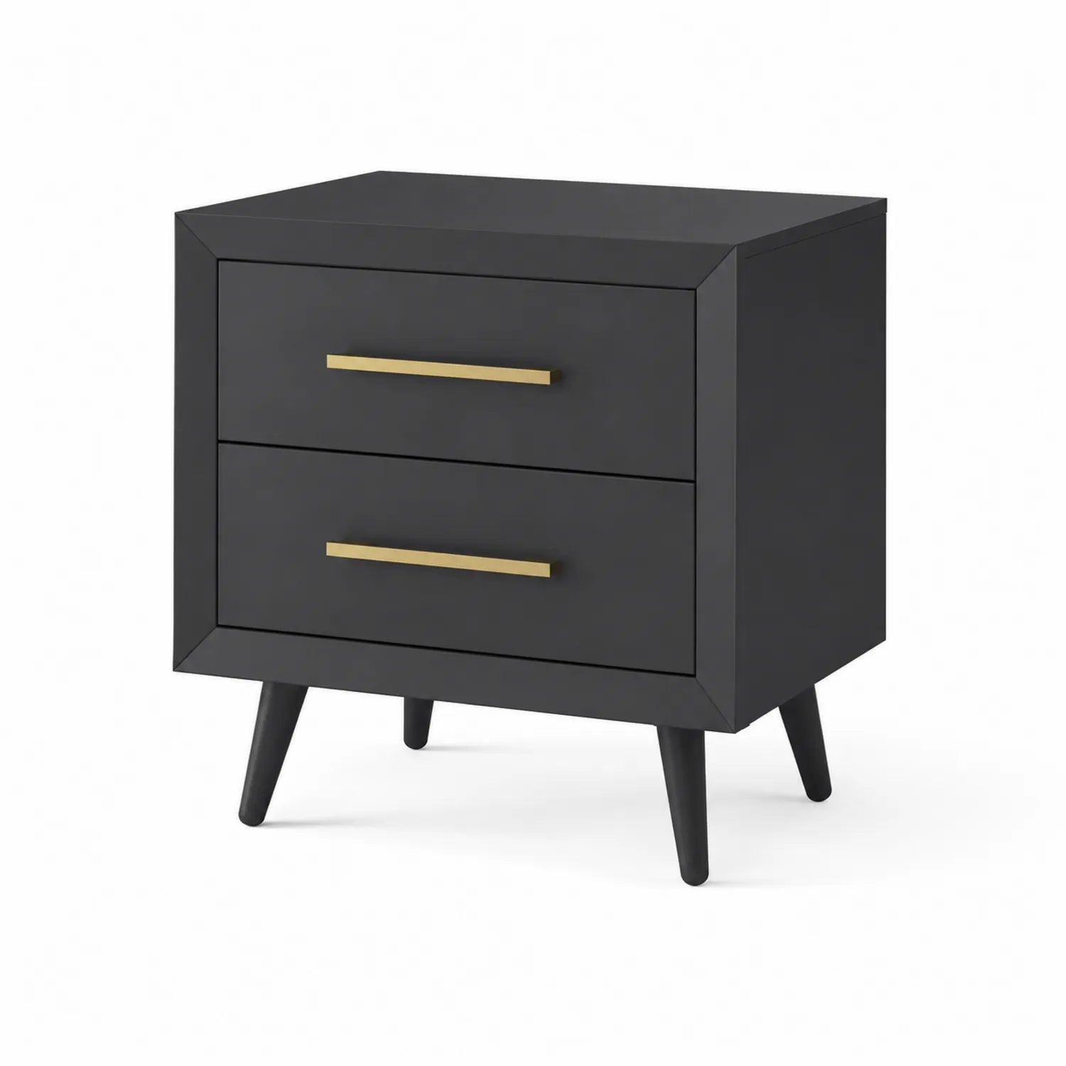Table de chevet 2 tiroirs en bois avec poignées en métal doré