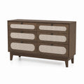 Commode en bois avec 6 tiroirs en rotin marron