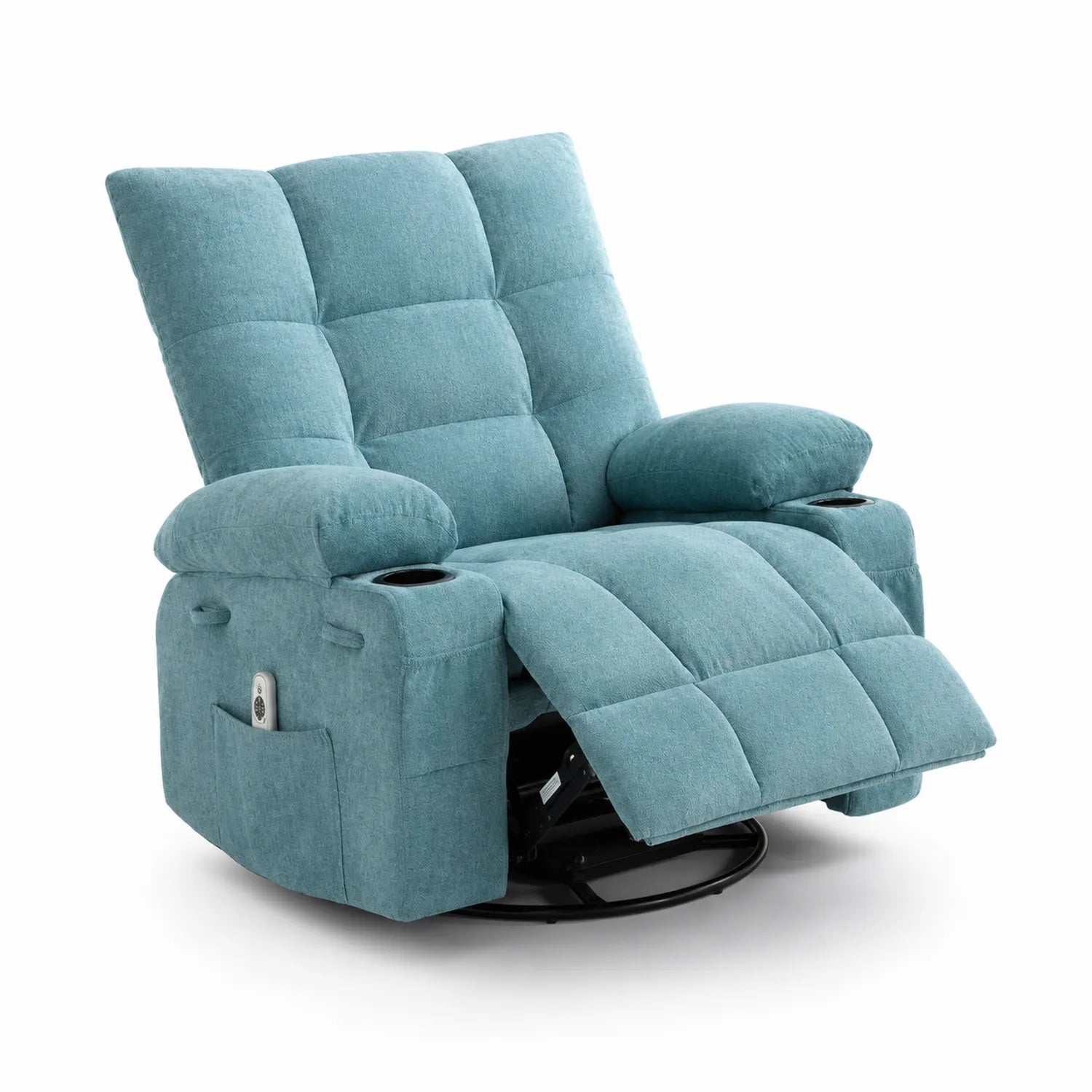 Fauteuil inclinable pivotant en tissu turquoise