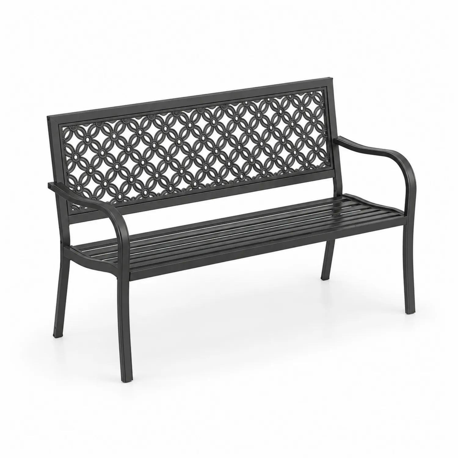 Banc en métal noir avec motifs décoratifs
