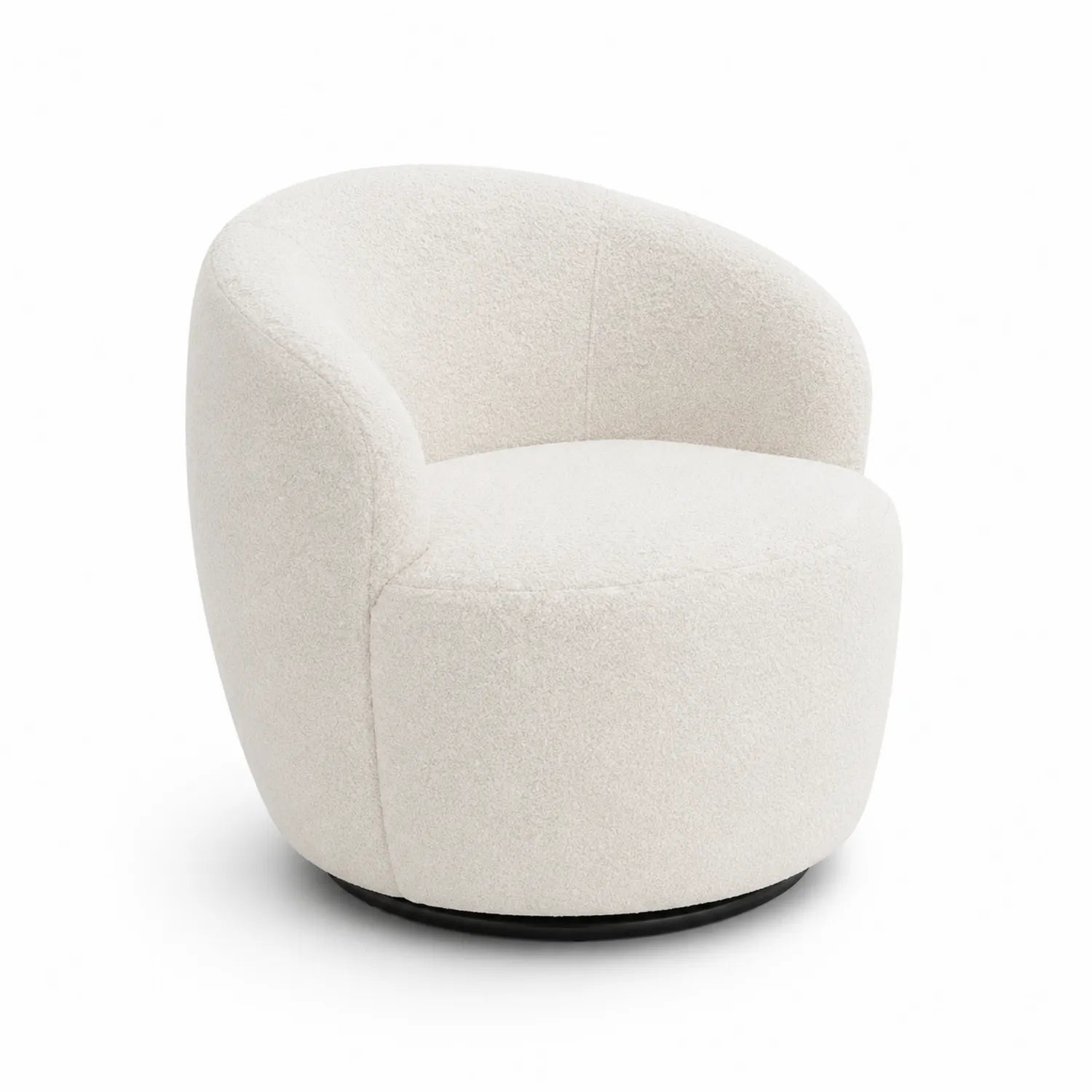 Fauteuil pivotant arrondi en tissu bouclé Blanc