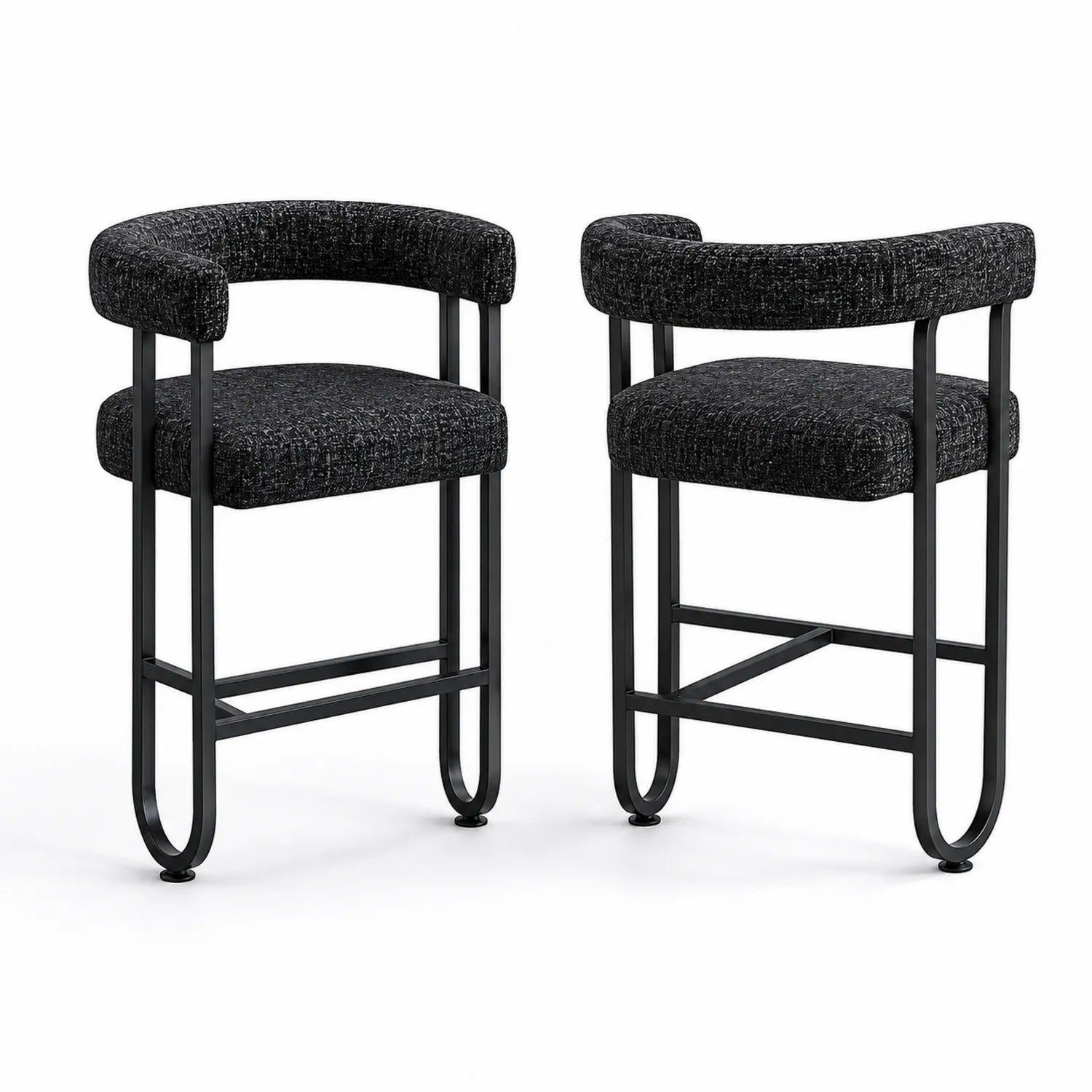 Tabourets de bar en métal noir avec tissu polyester (lot de 2)