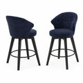 Tabourets de bar pivotants en tissu bleu et bois noir