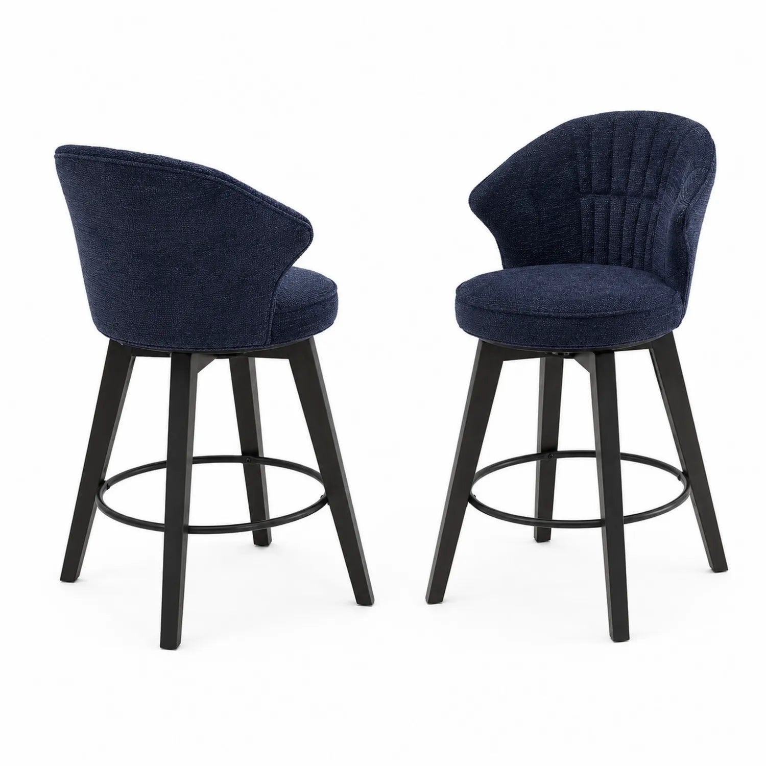 Tabourets de bar pivotants en tissu bleu et bois noir