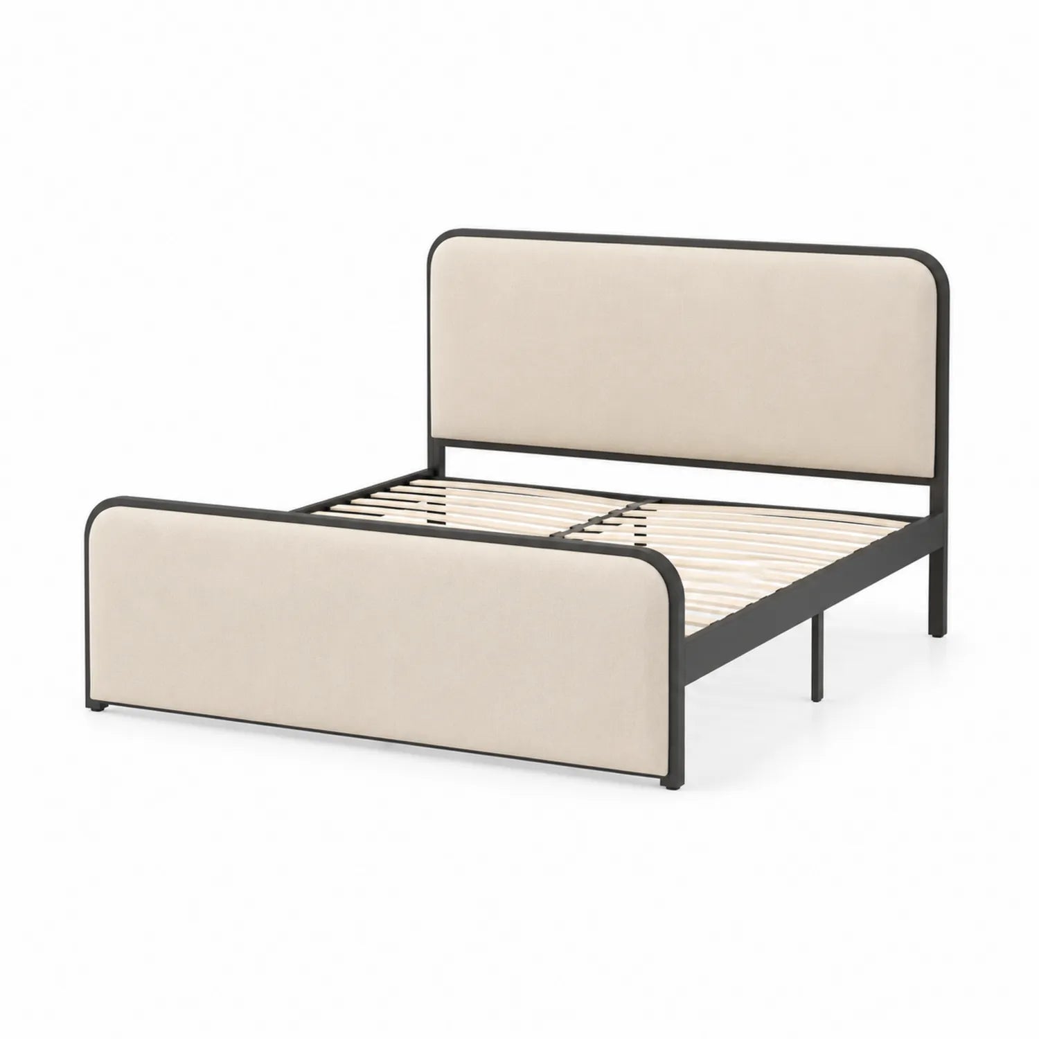 Lit double en métal avec revêtement en polyester beige 200x160 cm