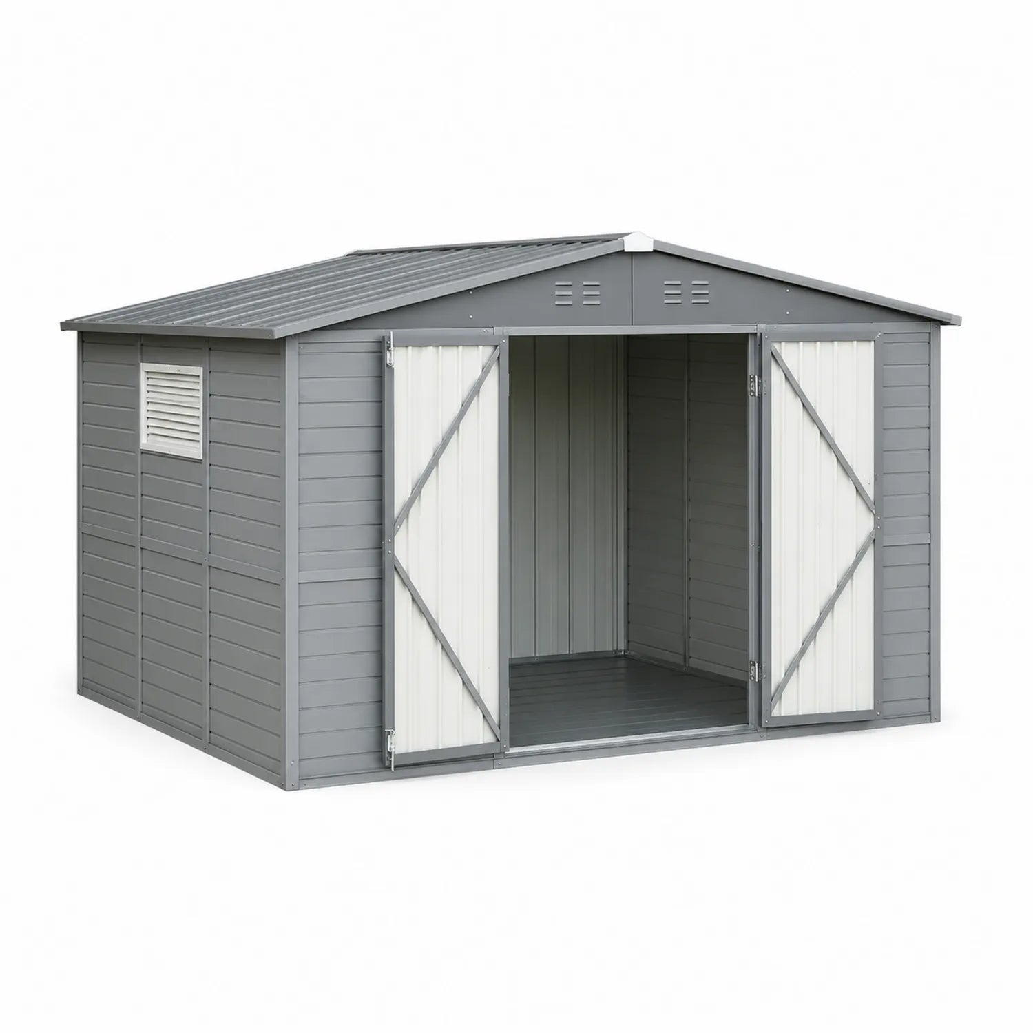 Abri de Jardin Métallique Gris/Blanc avec Double Porte