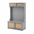 Portemanteau en bois MDF Gris avec banc et accents en rotin
