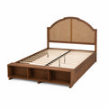 Lit double en bois avec tête de lit en rotin et rangement intégré 200x160 cm