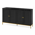 Buffet en bois noir 4 portes avec dessus en marbre et pieds dorés