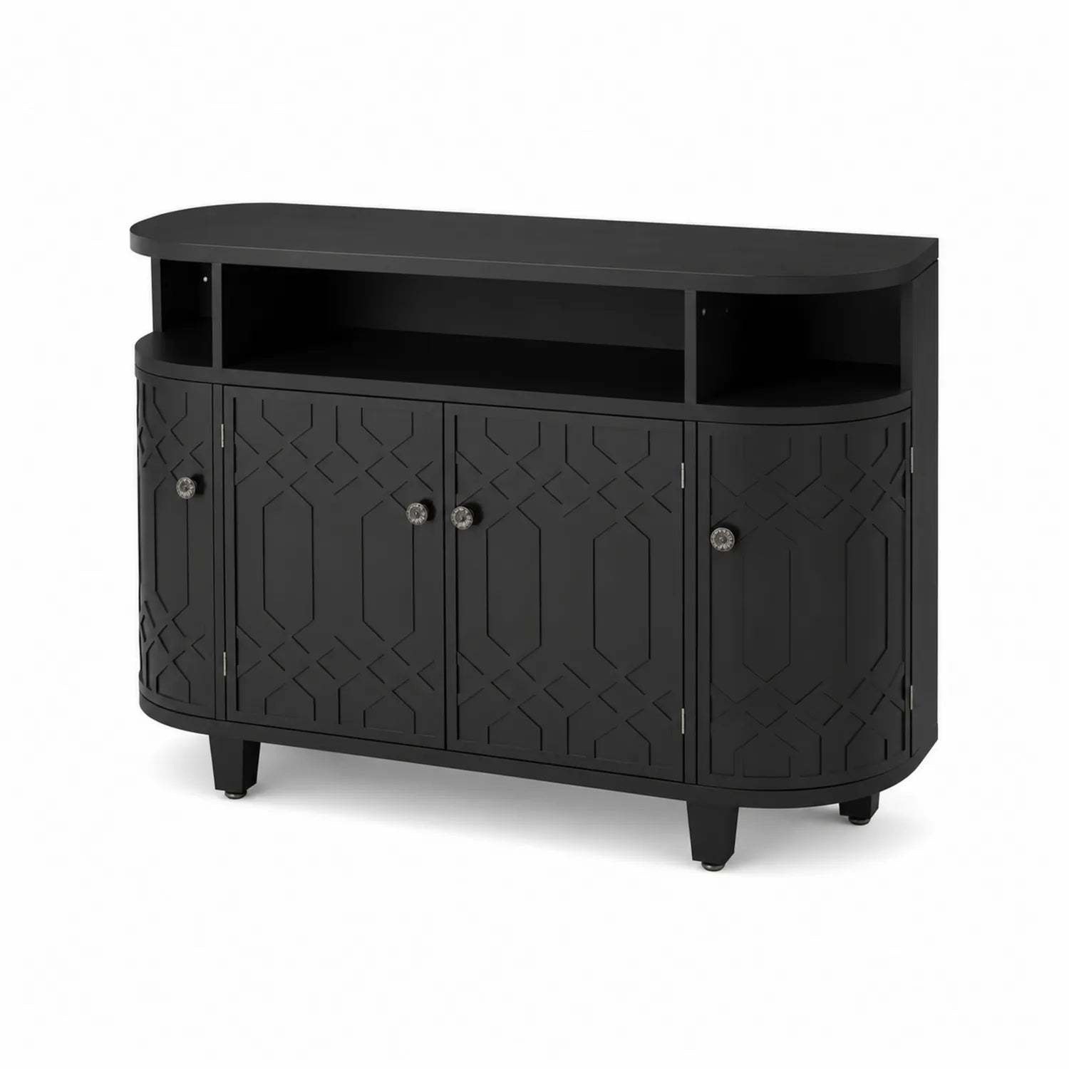 Buffet en MDF Noir avec 4 Portes et Étagères