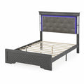 Lit en métal avec tête de lit rembourrée LED en simili-cuir Gris