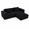 Canapé d'angle en velours côtelé noir avec pouf
