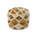 Pouf en tissu avec motif géométrique jaune, marron, beige