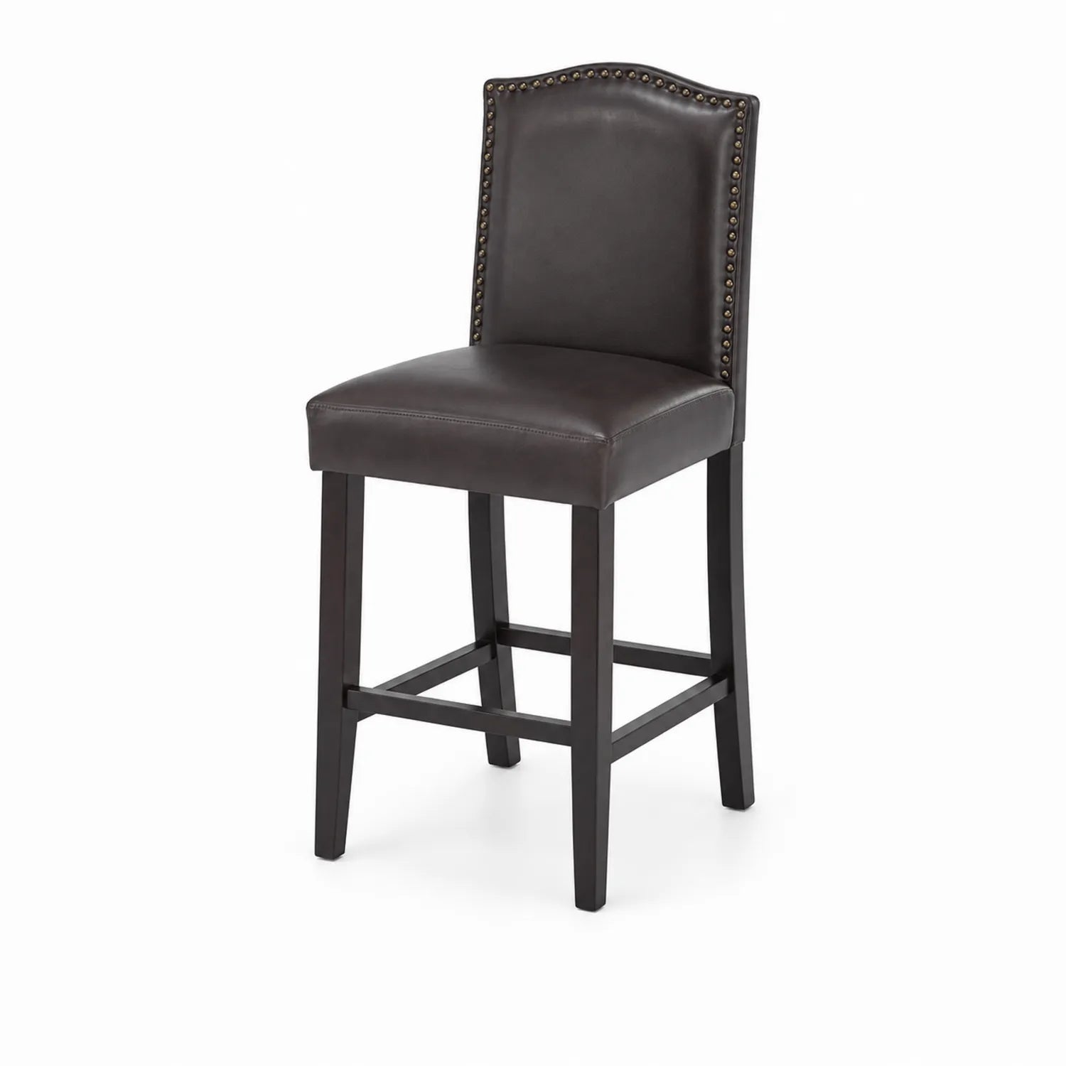 Tabouret de bar en bois avec revêtement en cuir synthétique Brun foncé