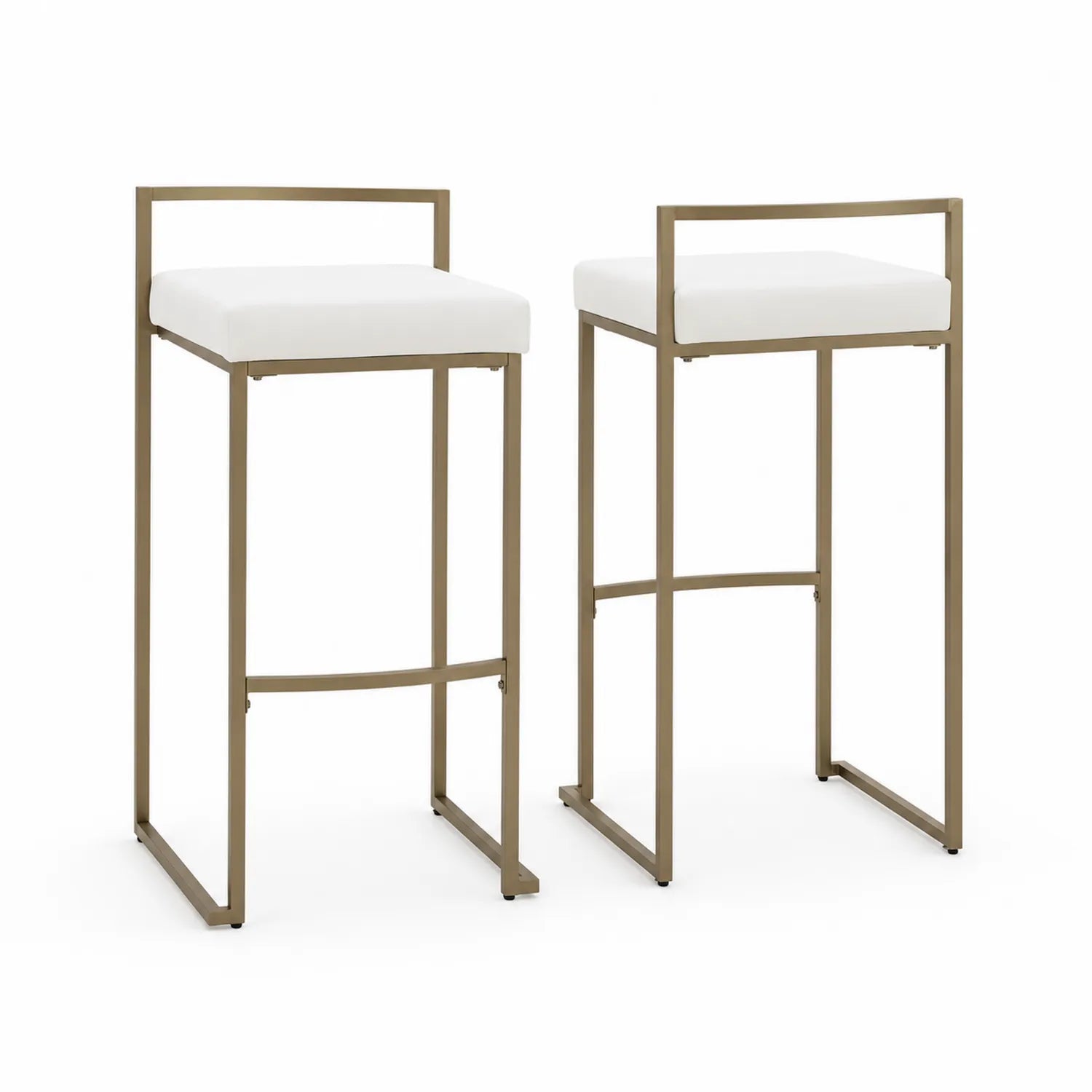 Lot de 2 tabourets de bar en métal avec assise en similicuir Blanc