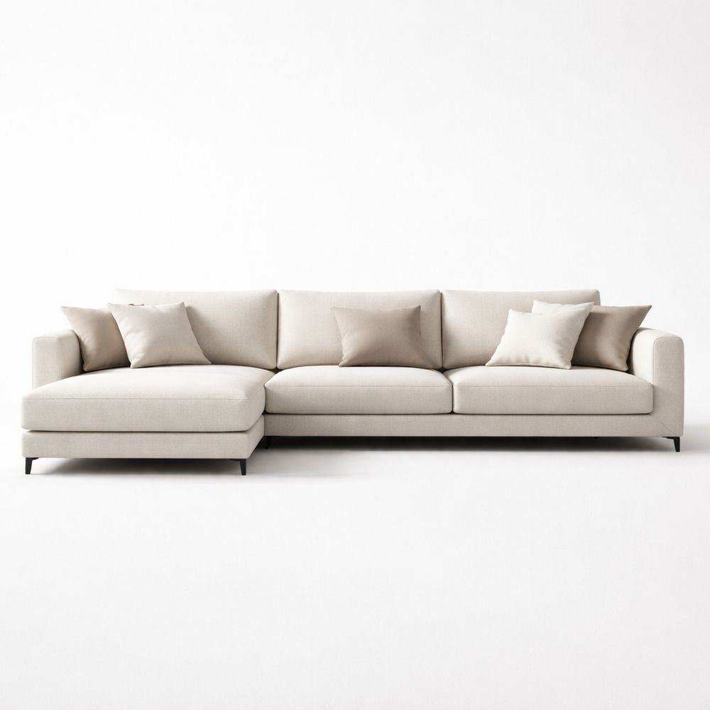 Ivory Linen Sectional Sofa with Chaise 290cm