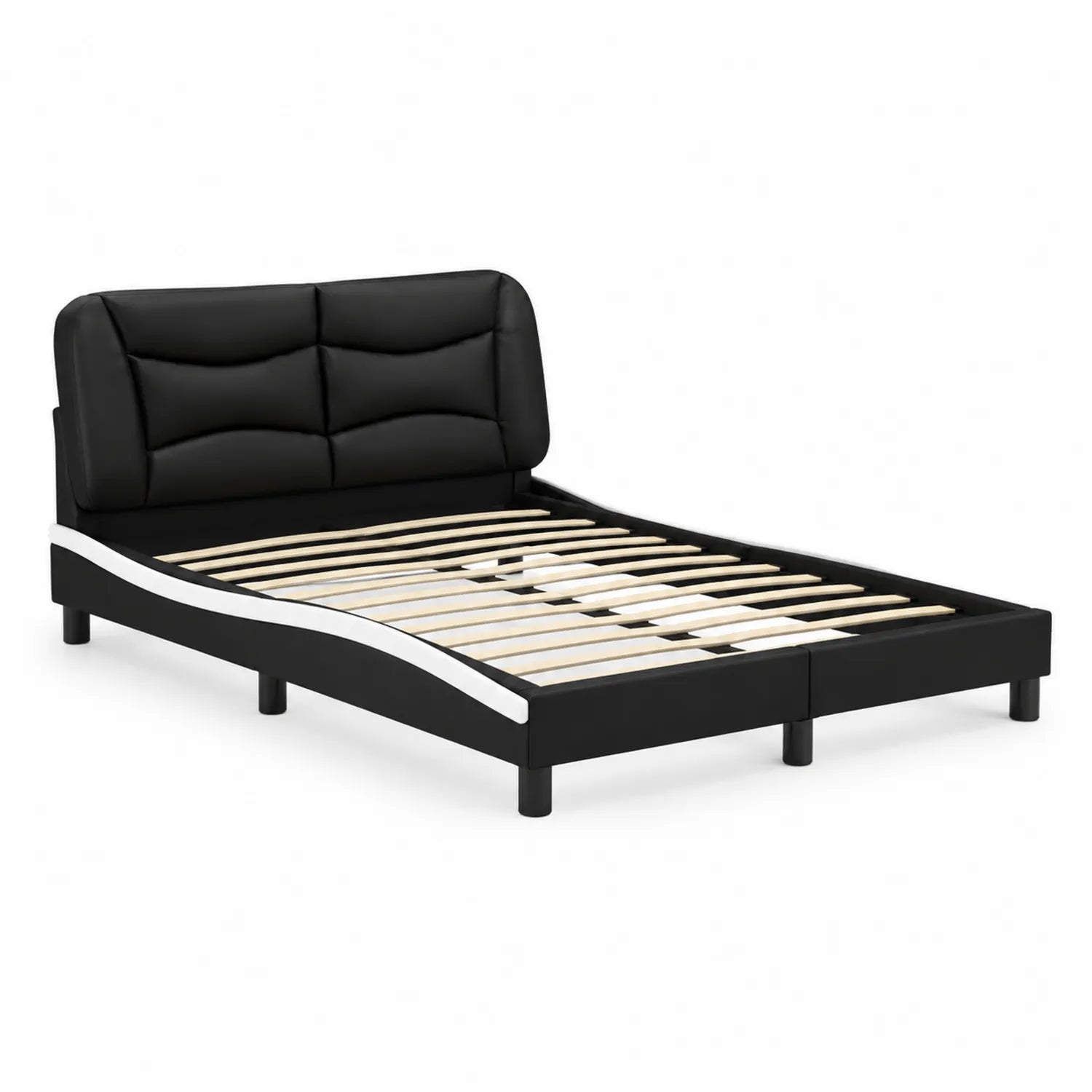 Lit double en cuir synthétique noir et blanc avec tête rembourrée 200x140 cm