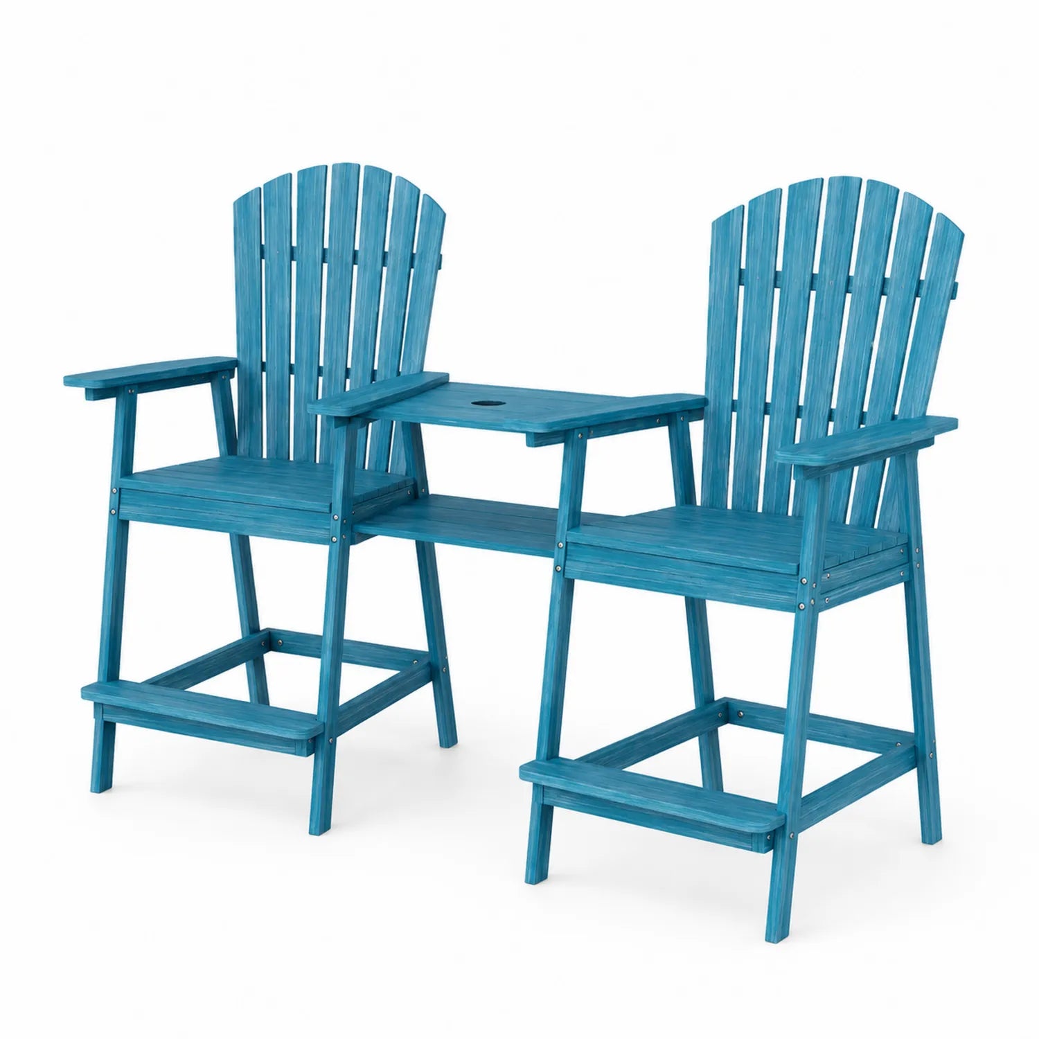 Set de Chaises Hautes en Bois Bleu avec Table Intégrée