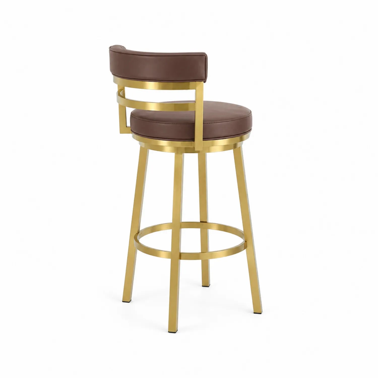 Tabouret de bar pivotant en métal et cuir synthétique brun et doré