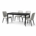 Dining Table Set Wood Fabric 120cm x 80cm x 75cm Black Table With Gray Chairs