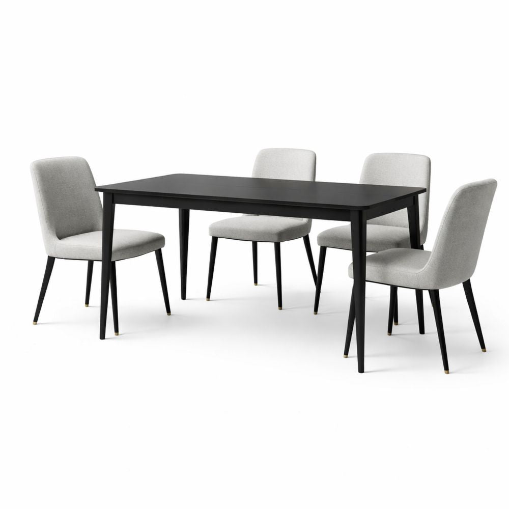 Dining Table Set Wood Fabric 120cm x 80cm x 75cm Black Table With Gray Chairs