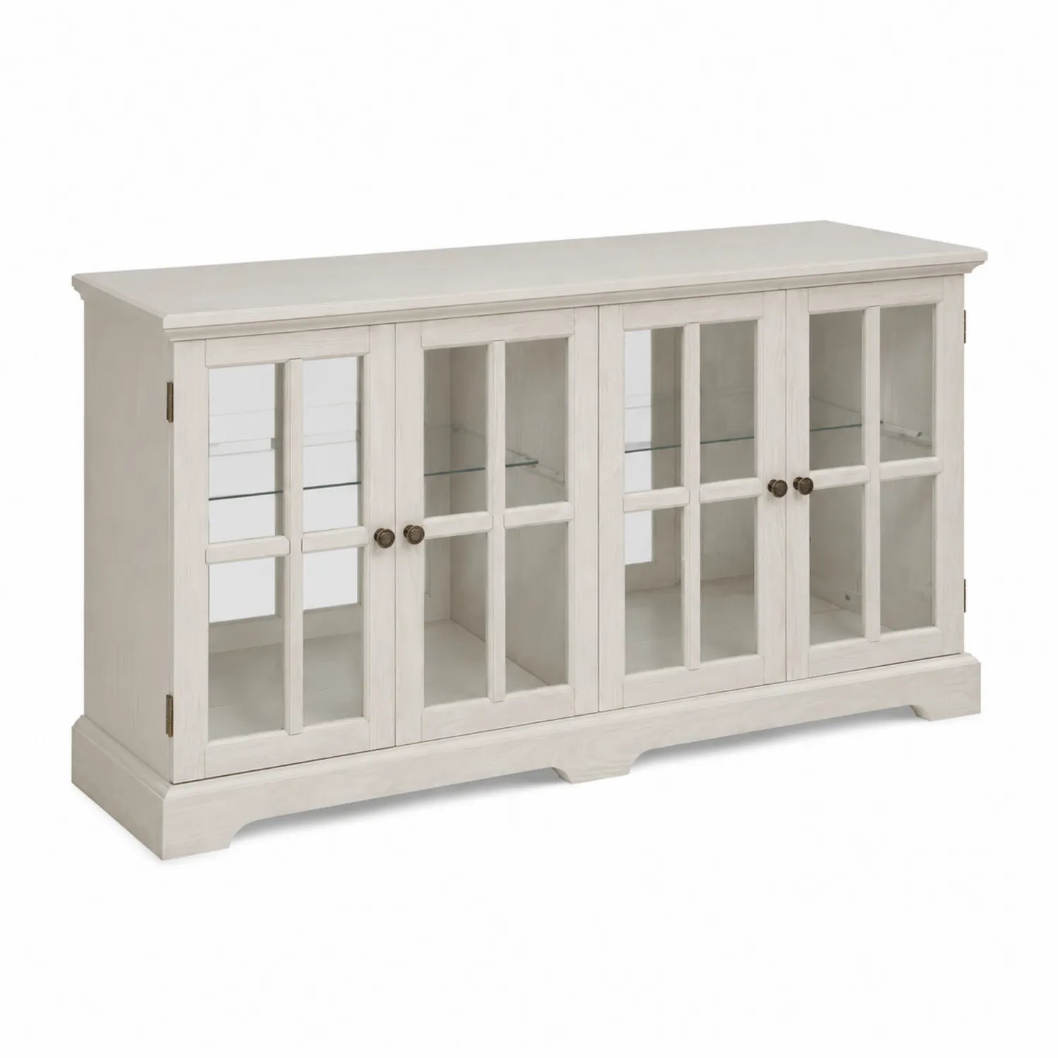 Buffet bas en bois avec portes vitrées en verre trempé Blanc