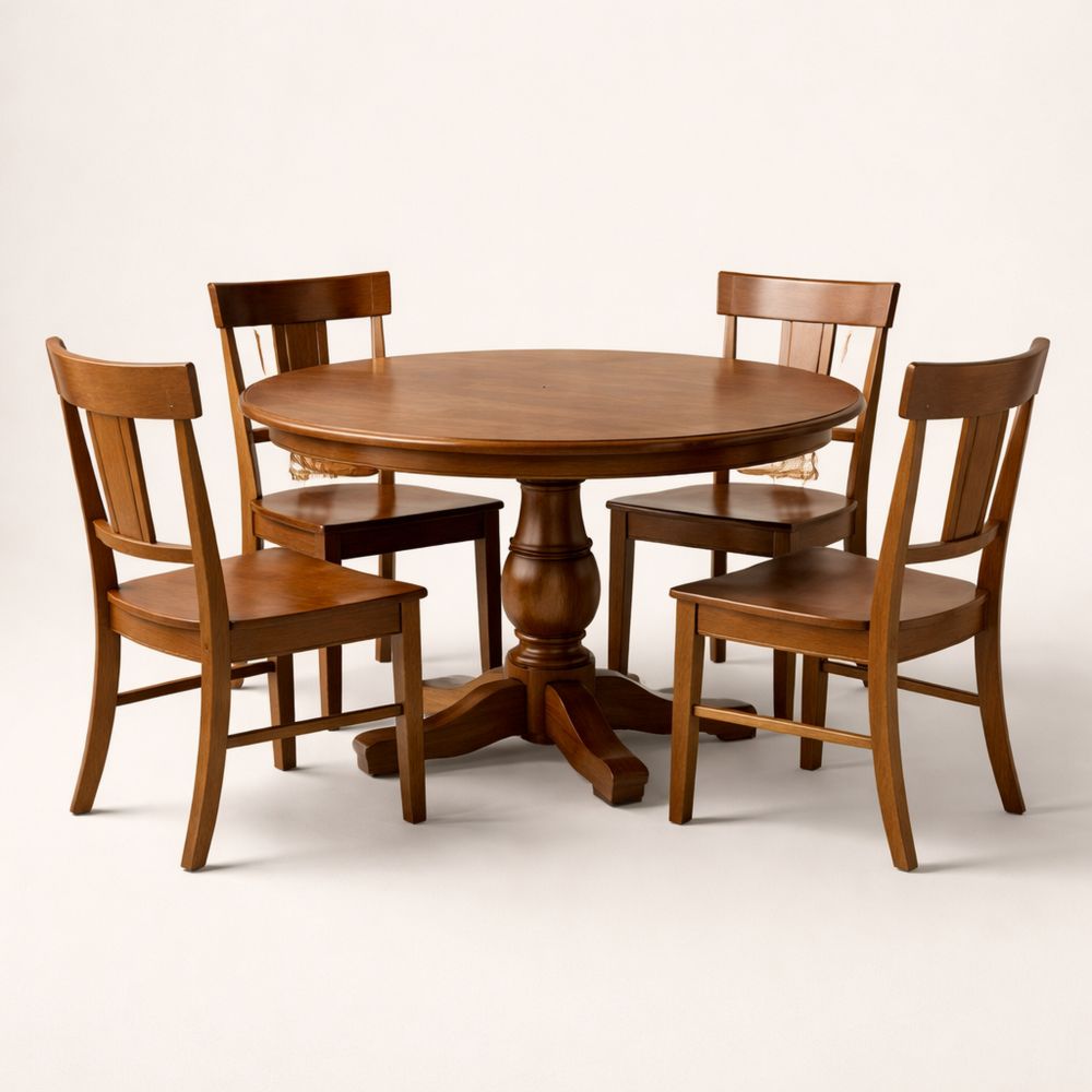 Solid Wood Round Dining Table Set with 4 Chairs