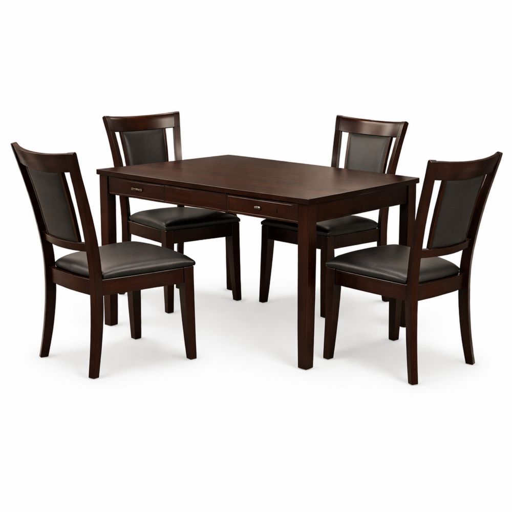 Wood Dining Table Set with Four Chairs Dark Brown