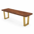 Banc en bois d'acacia avec pieds en métal doré 160x40x45 cm