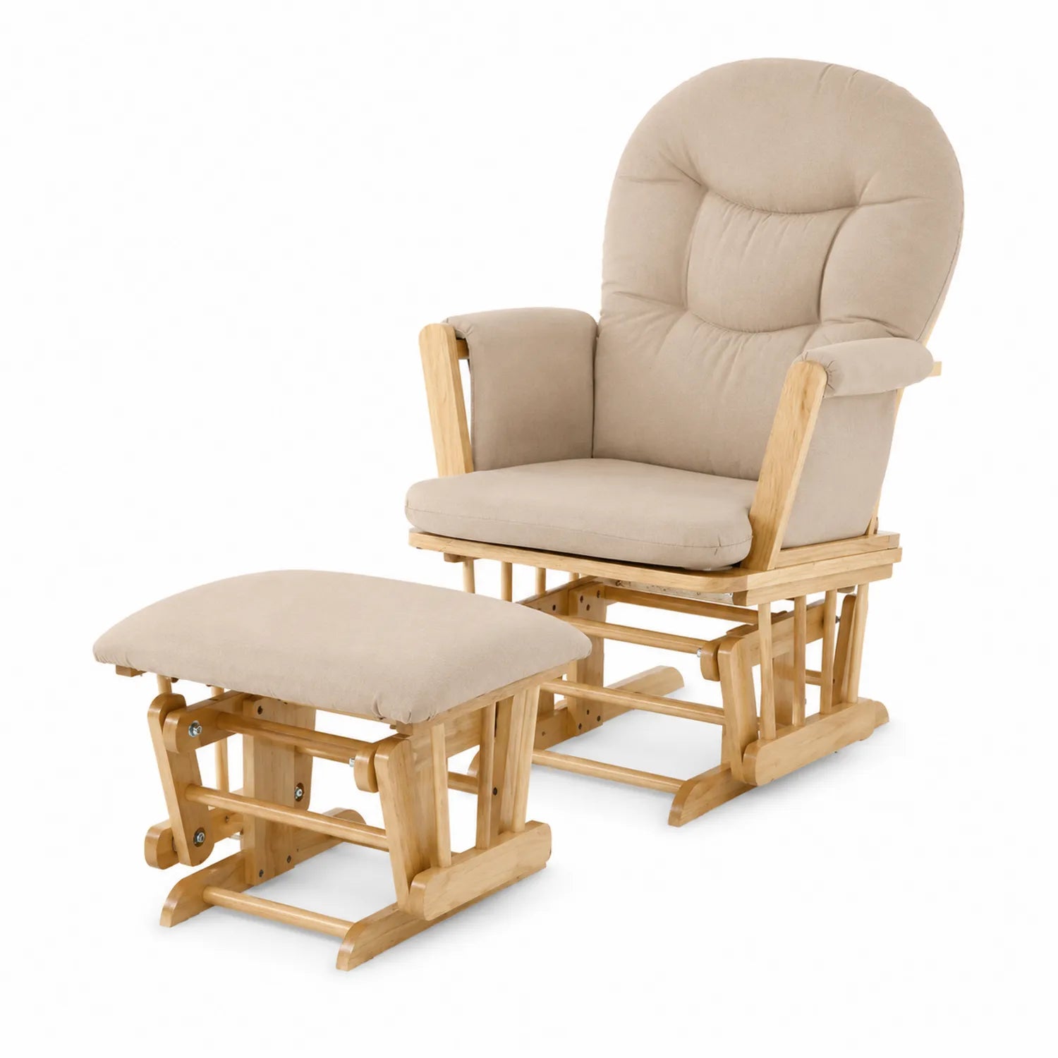 Fauteuil berçant avec repose-pieds en bois de hêtre et tissu beige