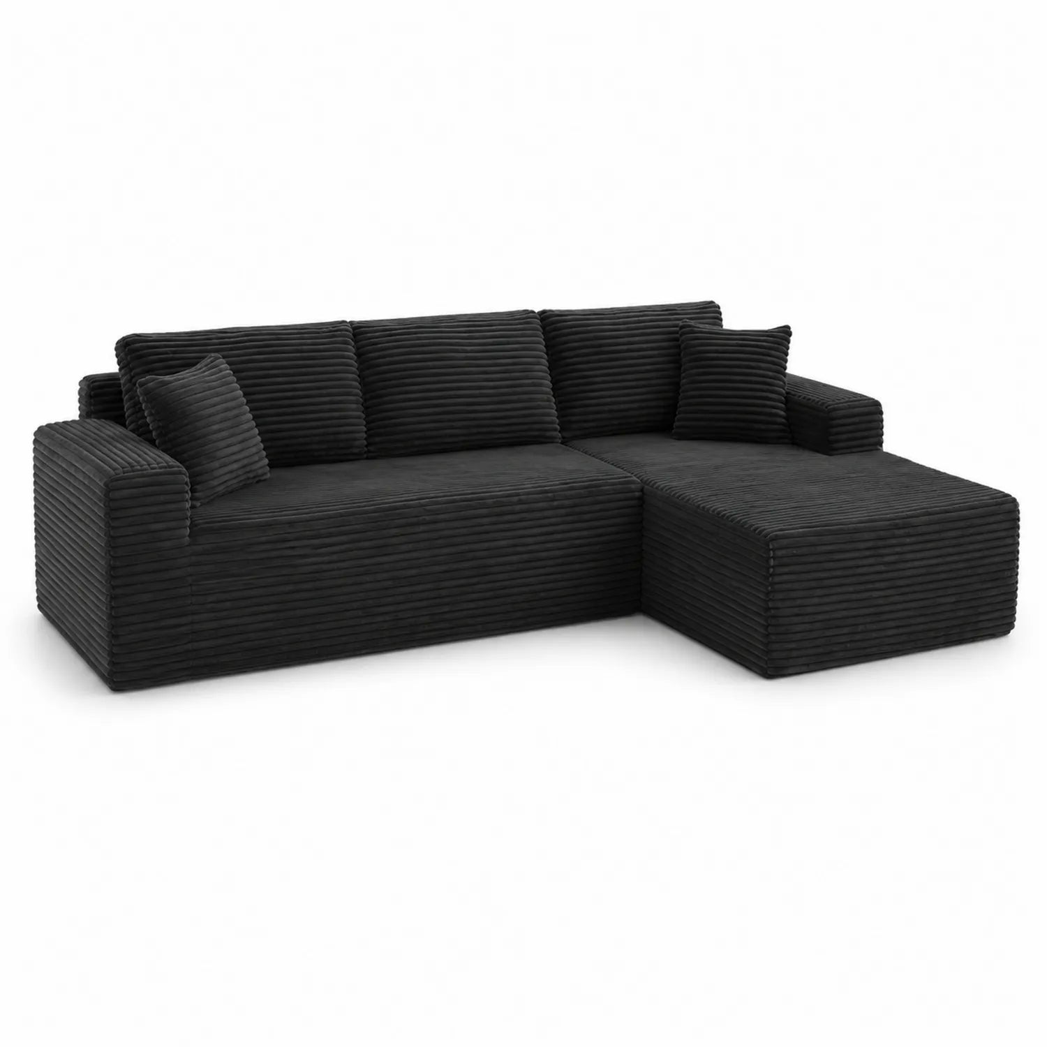 Canapé d'angle en tissu côtelé avec coussins Noir