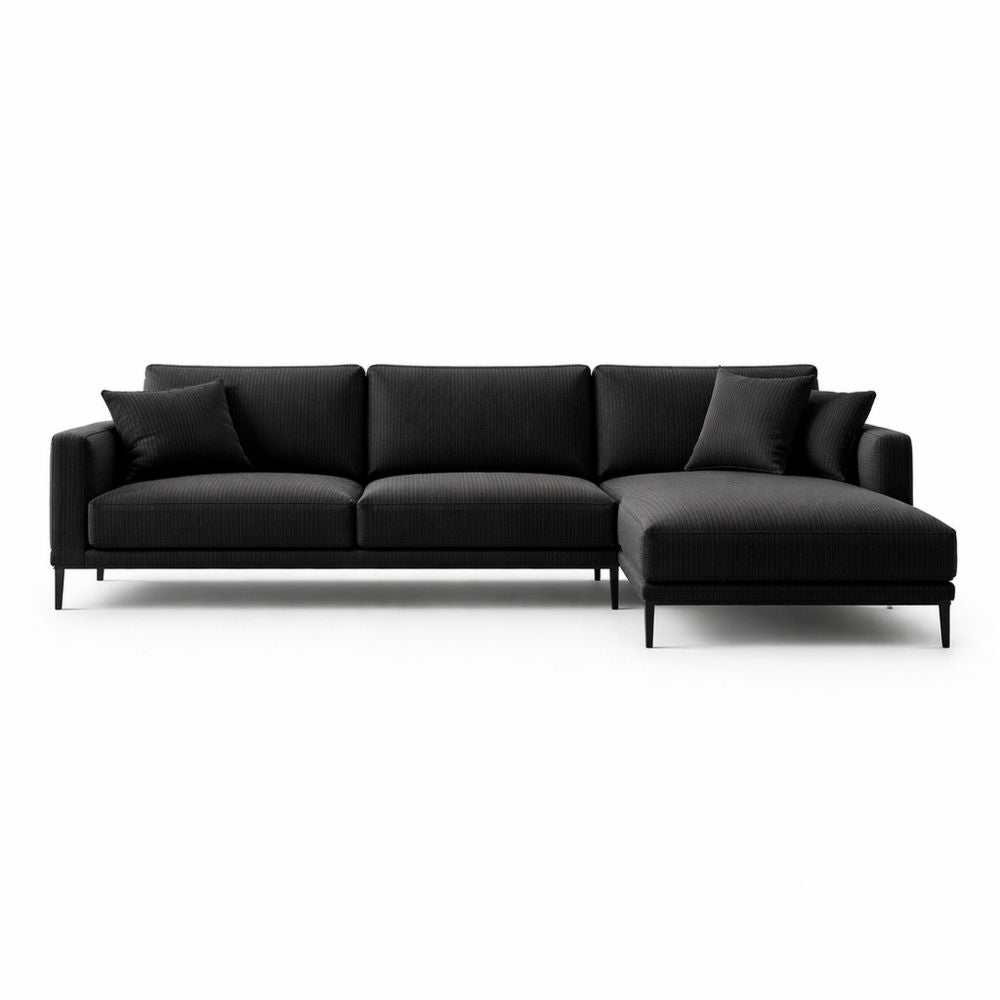 L-Shaped Sectional Sofa Polyester Black 300cm