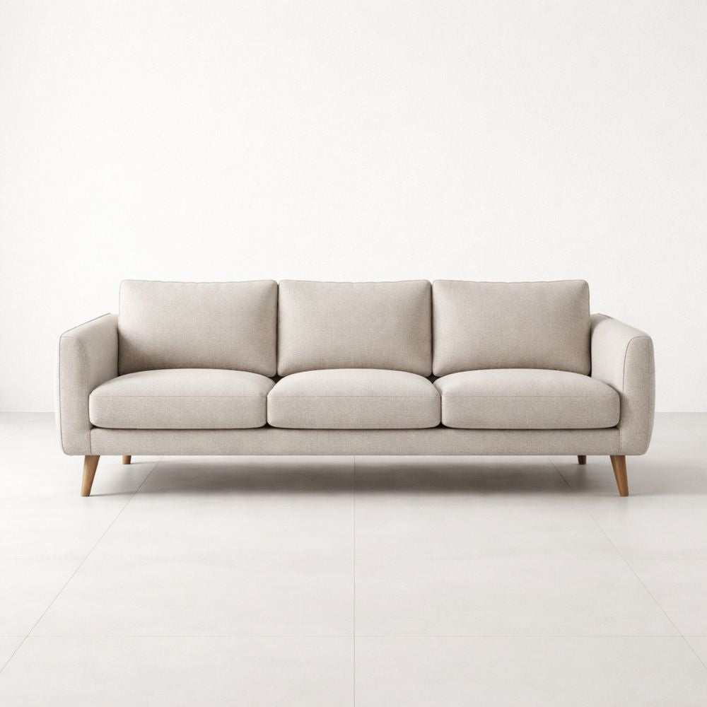 Beige Fabric Sofa with Wooden Legs 220cm x 85cm x 75cm