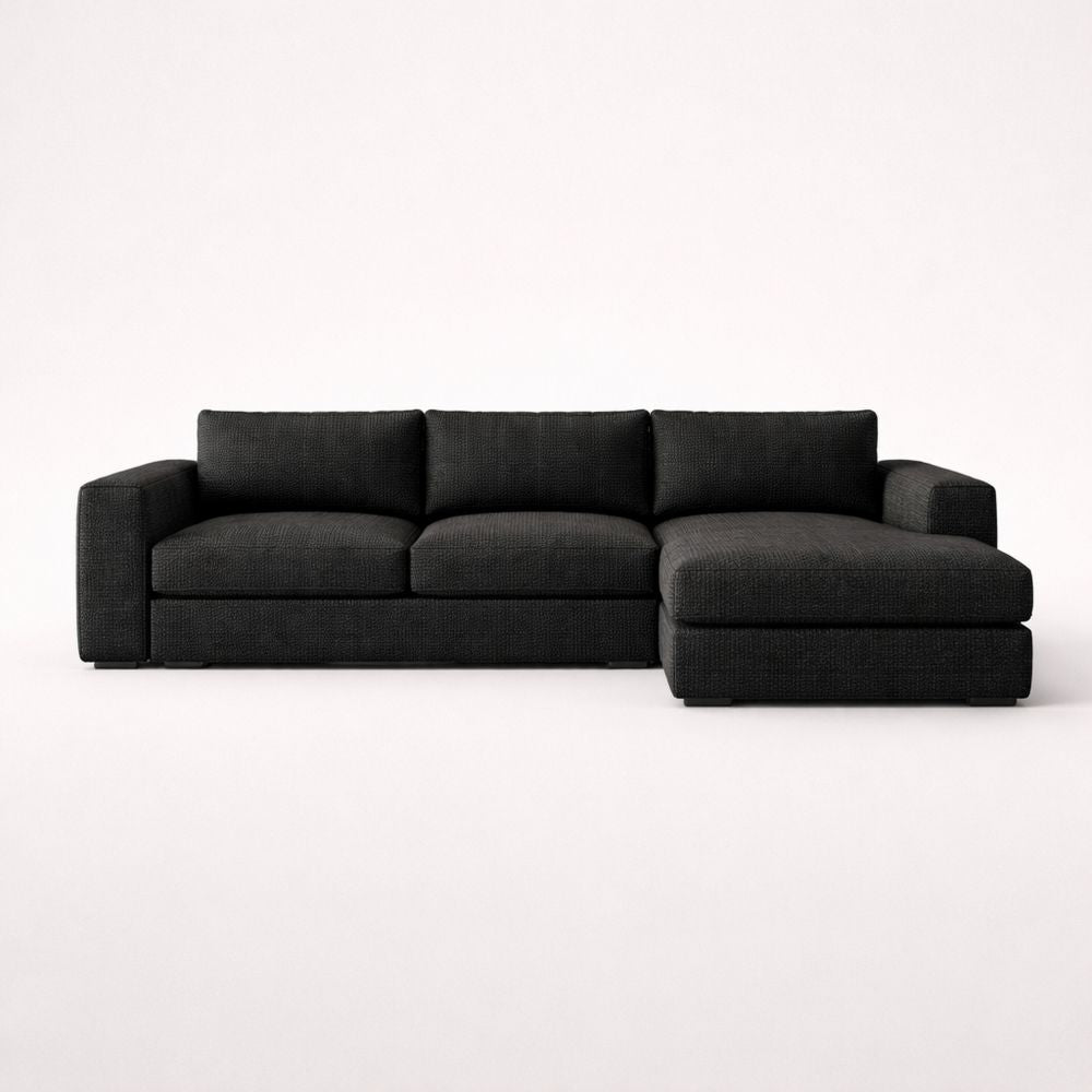 Black Fabric Sectional Sofa with Chaise