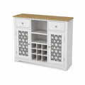 Buffet de bar en bois MDF blanc et chêne avec porte-bouteilles
