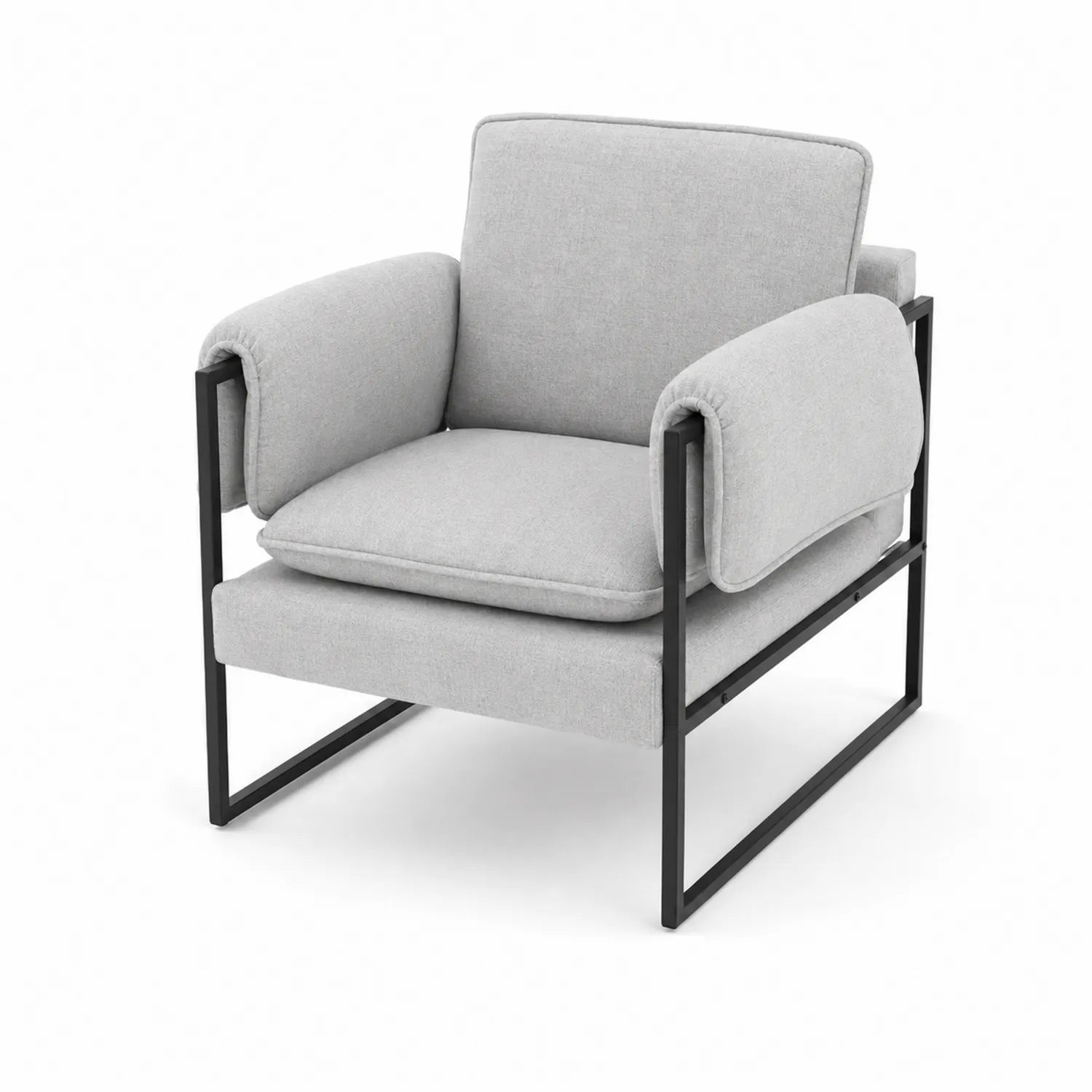 Fauteuil en tissu gris avec structure métallique