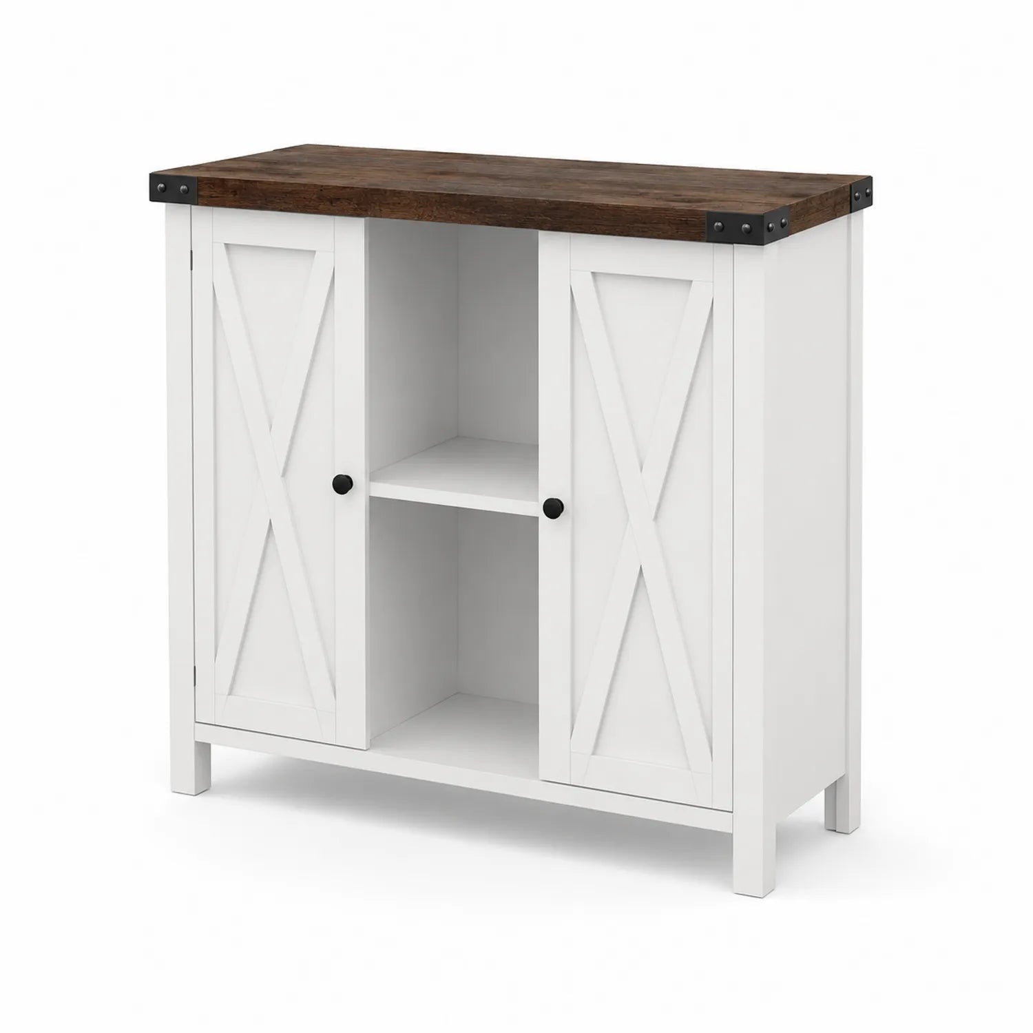Buffet en bois MDF avec portes à croisillon et étagères 80x35x90 cm