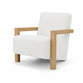 Fauteuil en bois avec tissu bouclé blanc
