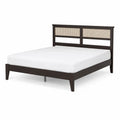 Lit double en bois avec tête de lit en rotin - 200x160 cm - Marron