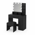 Coiffeuse en bois avec miroir LED et tabouret Noir