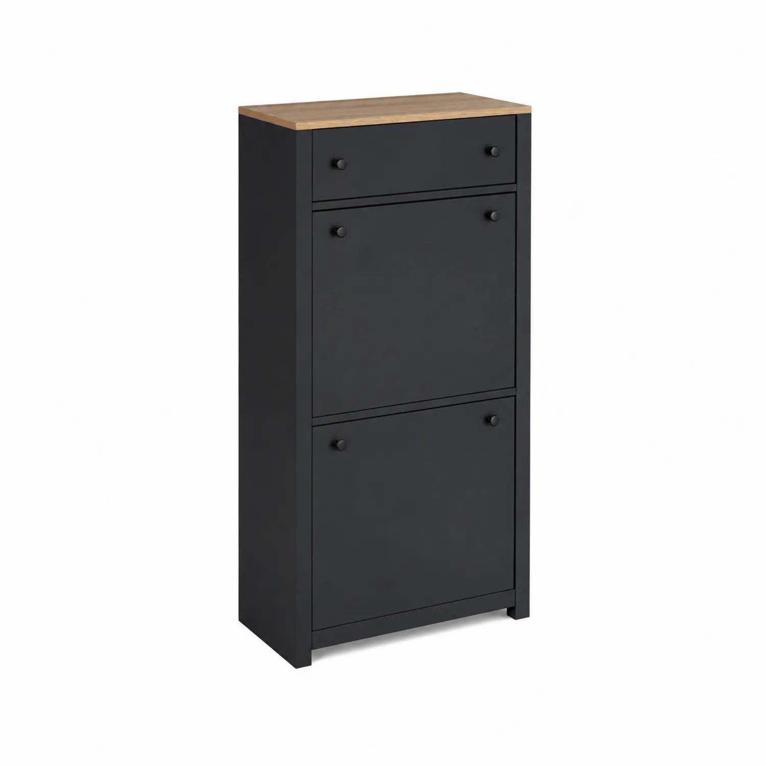 Meuble à chaussures en métal et chêne Noir 115cm