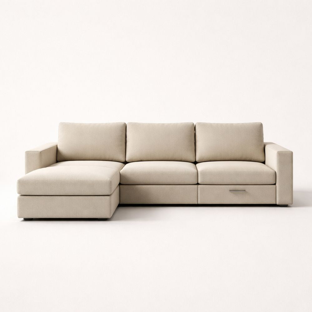 Beige Fabric Sectional Sofa L-Shaped 240cm x 150cm x 85cm with Pull-out Storage