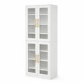 Armoire de rangement en bois MDF avec portes en verre cannelé blanc