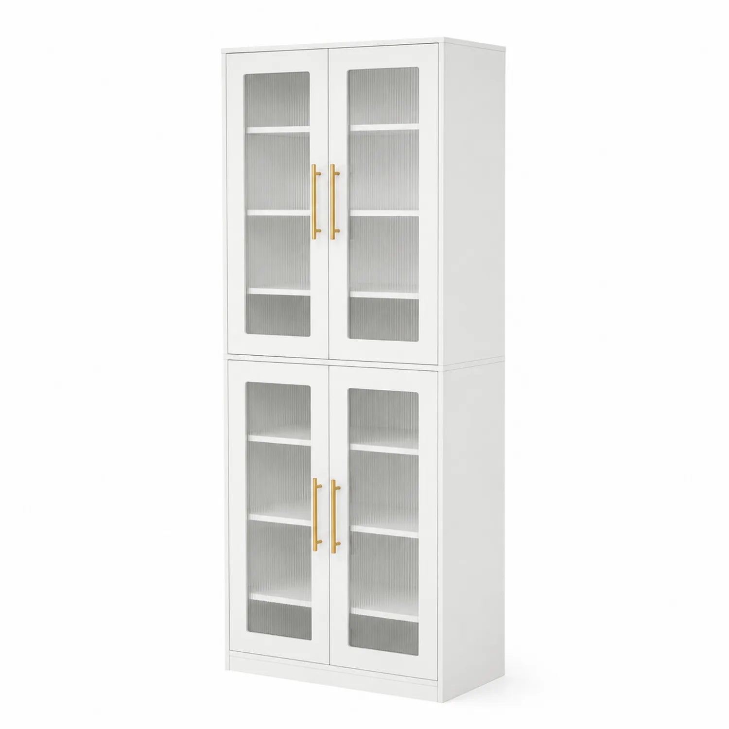 Armoire de rangement en bois MDF avec portes en verre cannelé blanc