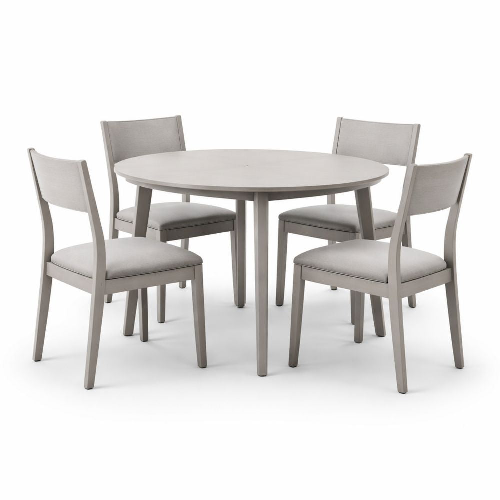 Round Wooden Dining Table and Chair Set with Upholstered Seats