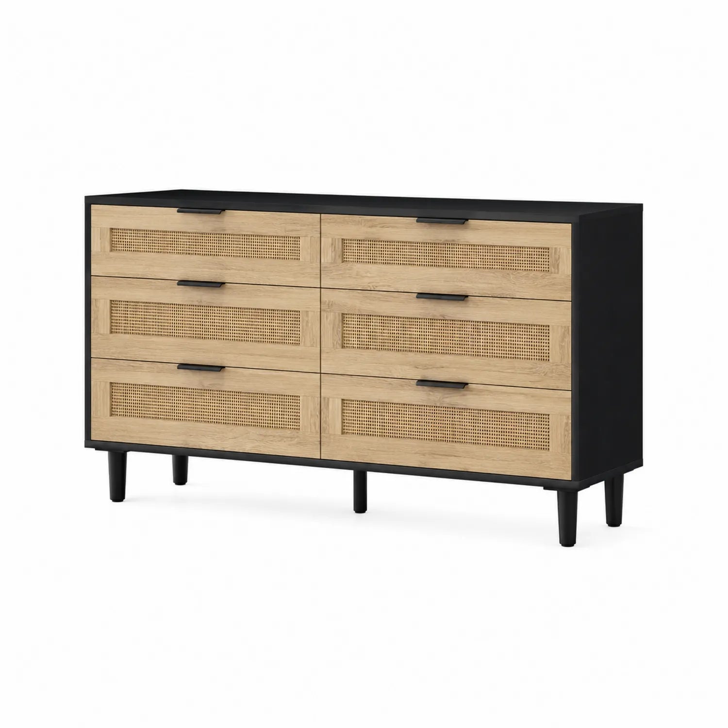 Commode en bois et rotin avec 6 tiroirs